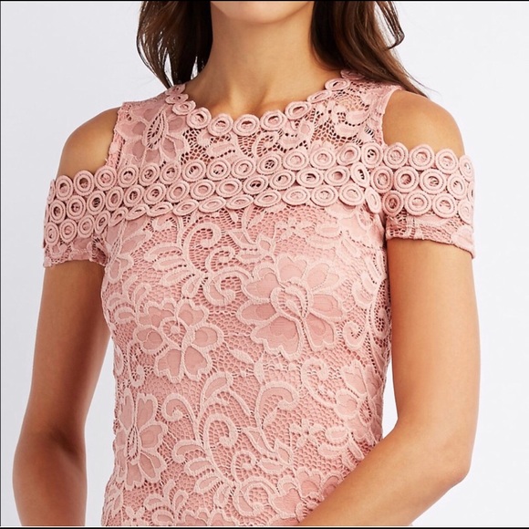 Floral lace bodycon cold shoulder dress medium NEW - Picture 2 of 4